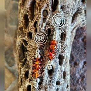Sterling Silver Amber Artisan made Earrings